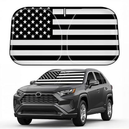 D-Lumina Windshield Sun Shade for 2019-2024 Toyo'ta RAV4 Accessories, Front Window Sunshade American Flag Sun Visor Protector Sun Shield Blocks UV Rays Heat, Foldable 2 Layers 210T Material - size: Silver & Black-fit 2019-2024 Toyota Rav4