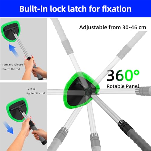 desin Windshield Cleaning Tool, Car Window Cleaner Windshield Cleaner with 4 Reusable and Washable Microfiber Pads and Extendable Handle Auto Inside Glass Wiper Kit (Green) - color: Green