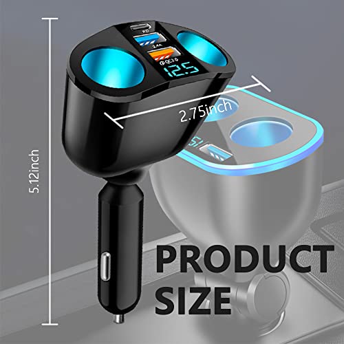 2026 New Upgrade 5 Port Cigarette Lighter Splitter,QC3.0&PD 20W Super Fast Car Charger with Dual Cigarette Lighter Plug with LED Voltmeter Compatible with iPhone 14 Pro iPad Dash Cam GPS (PD+QC+2.4A) - color: PD+QC+2.4A