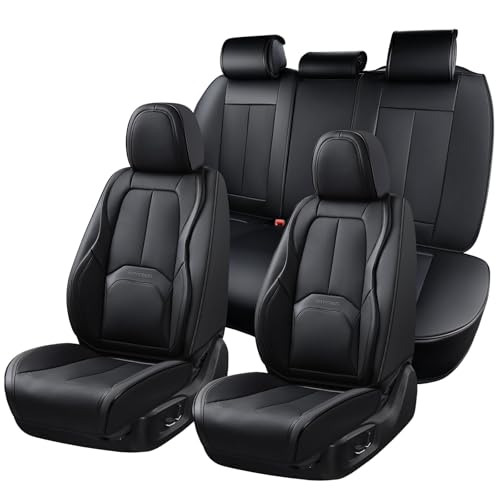 Coverado Car Seat Covers Full Set, Premium Nappa Leather Seat Covers for Car, Waterproof Car Seat Protector with Lumbar Support, Automotive Seat Covers Universal Fit for Most Cars SUV Truck(Black) - color: A-Black, size: Fullset