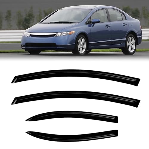 Window Rain Guards Compatible 2006-2011 Honda Civic Sedan w/ 4 Doors Models 4PC Side Wind Deflector Visors Shade Vent - size: 06-11 Honda Civic Sedan