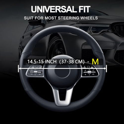 Car Steering Wheel Cover, Leather Steering Wheel Cover Red Universal 14.5-15 Inch Microfiber Leather Anti-Slip Breathable Auto Steering Wheel Covers for Men Women (Black&Red) - color: Red