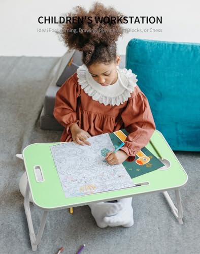 ZEAPTAC Laptop Bed Desk, Foldable Lap Desk, Portable Lap Table, Laptop Stand with Cup Holder & Tablet Slot & Lifting Handle for Working Writing Drawing & Eating - Green - color: Green