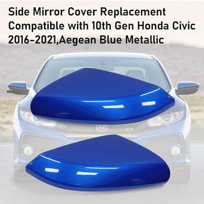 Moonlinks Compatible with 2016-2021 Honda Civic Side Mirror Cover Replacement,Aegean Blue Metallic LH & RH Side Door Rearview Mirror Cap Trim for 10th Gen Civic,2019-2022 Insight (1 Pair) - size: 10th-pair Blue