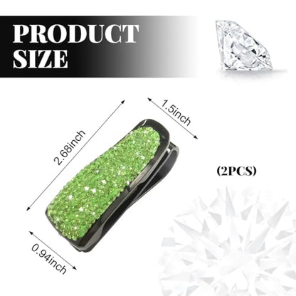 Wevdn 2 PCS Car Sun Visor Glasses Holder, Fashion Bling Car Eyeglasses Sunglasses Hanger for Women Girls, Glasses Holder Clip Hanger Mount with Ticket Card Clip, Car Accessories (Light Green) - color: Light Green