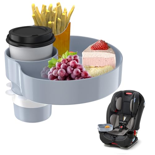 Kids Car Seat Tray, Travel Tray with Cup Holder for Toddler Baby, Kids Car Seat Food Snack Organizer for Road Trip, Stroller snack Organizer Travel Must Haves Toddler Must Haves (Light Grey, 1 PCS) - color: Light Grey, size: 1 Pack