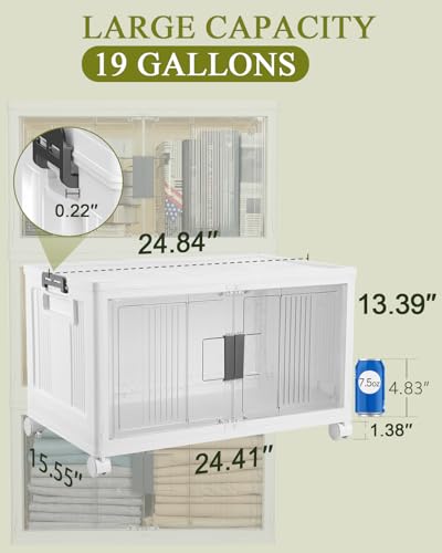 OlarHike 76QT Lockable Storage Bins with Lids - Folding Storage Box with Doors and Wheels, Collapsible Plastic Storage Bins for Closets, Office, Stackable Organizer, Containers, 4 Pack Cubes - size: 76QT-White, style: 4Pack