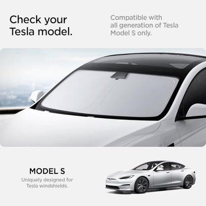 Spigen Front Windshield Sunshade for All Tesla Model S Cryoshade with UV Protection for Tesla Model S 2025/2024/2023 (2012 to Current) - size: Model S