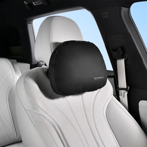 Coverado Leather Car Headrest Pillow Car Neck Pillow with Adjustable Strap, Head Support Rest Driver Relax Head Muscles Relieve Driving Fatigue, Breathable & Removable Cover, Black - color: Black, size: Neck Support