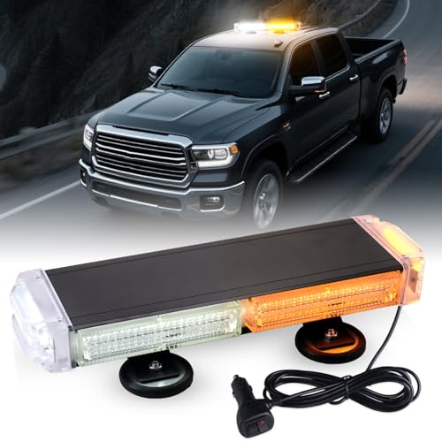 LED Strobe Flashing Light Bar, High Intensity 78 LED Emergency Beacon Hazard Caution Safety Warning Light Bar with Magnetic for Trucks Vehicles Car Roof ATV RV Van, Waterproof(Amber&White) - color: Amber&White