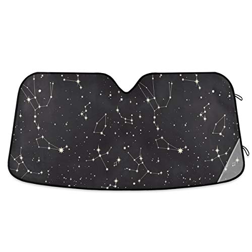 Galaxy Star Constellation Car Windshield Sun Shade Block UV Rays Sun Visor Protector Accordion Folding Sunshade Keep Vehicle Cool & Damage Free, Easy to Use, Fits Windshields of Various Sizes - color: Black white-galaxy star constellation