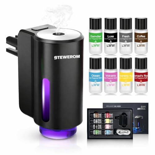 Car Air Freshener - Smart Adjustable 3-Speed Intensity, Rechargeable Humidifier Car Essential Oil Diffuser - Comes with 8 Bottles of 10ml Perfume (Black) - color: Black