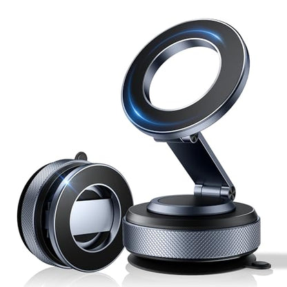 2026 Upgraded Aluminum Magnetic Car Phone Mount for MagSafe [80LBS Vacuum Suction, 3200gf Strong Magnet] 360° Adjustable Car Phone Holder for iPhone 17 16 15 14 13 Pro Max
