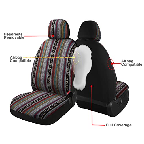Baja Saddle Blanket Car Seat Covers 4PCS Front, Breathable and Washable Striped Woven Automotive Vehicle Seat Cover, Universal Seat Cover for Sedan, SUV, Truck, Airbag Compatible - color: Baja Inca, size: Front