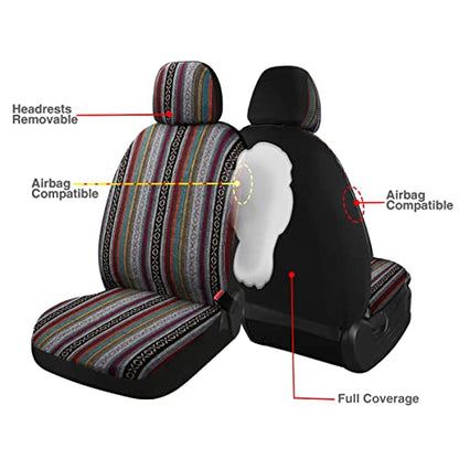 Baja Saddle Blanket Car Seat Covers 9PCS Full Set, Breathable and Washable Striped Woven Automotive Vehicle Seat Cover, Universal Seat Cover for Sedan, SUV, Truck, Airbag Compatible - color: Baja Inca, size: Full Set