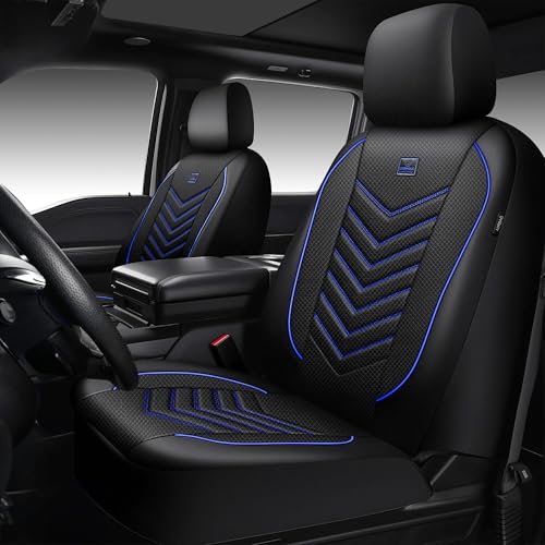 CAR PASS 3D Foam Mesh Leather Car Seat Covers Front Seats, Breathable Front Seat Cover for Cars, Comfortable Universal Fit for SUV Truck Sedan Automotive Anti-Slip Airbag Compatible, Black and Blue - color: Black Blue, size: Two Front