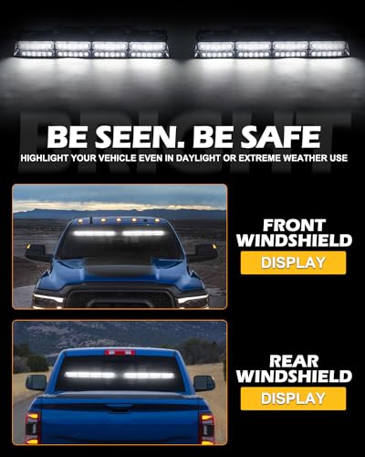 HLauto 604N Emergency Dash Strobe Lights: 2x16.8 inch White Security Light w/Take Down, 48 LED Safety Flashing Warning Hazard Interior Windshield Visor Light Bar for Trucks Vehicles - color: #13 White