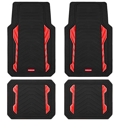 Rubbermaid Car Floor Mat, Heavy Duty All-Weather Car Mats Full Set with Dual-Tone Red Aluminum Inserts – Universal Fit, Anti-Slip Backing, Trim-to-Fit for Most SUV, Sedan, Van - color: Red