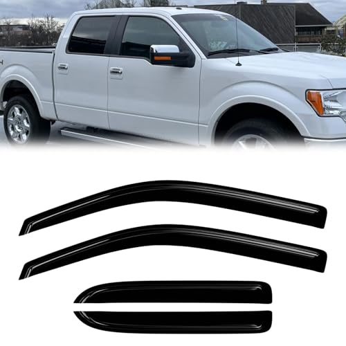Window Rain Guards Compatible 2004-2014 Ford F150 SuperCab Extended Cab 4PC Side Wind Deflector Visors Shade Vent w/ 2 Half-Size Rear Doors & 2 Full-Size Front Doors - size: 04-14 F150 SuperCab Extended Cab