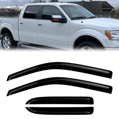 Window Rain Guards Compatible 2004-2014 Ford F150 SuperCab Extended Cab 4PC Side Wind Deflector Visors Shade Vent w/ 2 Half-Size Rear Doors & 2 Full-Size Front Doors - size: 04-14 F150 SuperCab Extended Cab