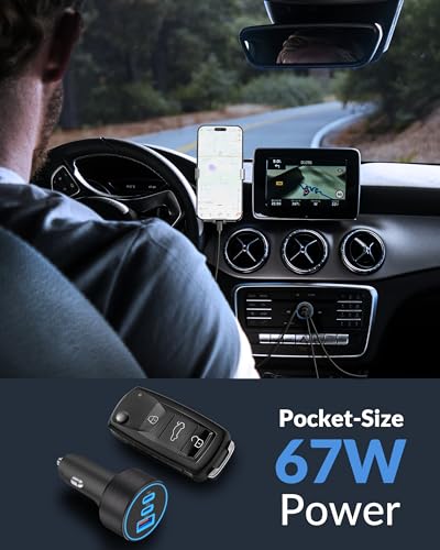 67W USB C Car Charger Super Fast Charging, 2Pack 3-Port 12-24V Car Accessories Phone Cigarette Lighter Adapter with USB C PD&QC 3.0 Fast Charger for iPhone 17 16 15 14 13 12 11 Pro Max, iPad, Galaxy