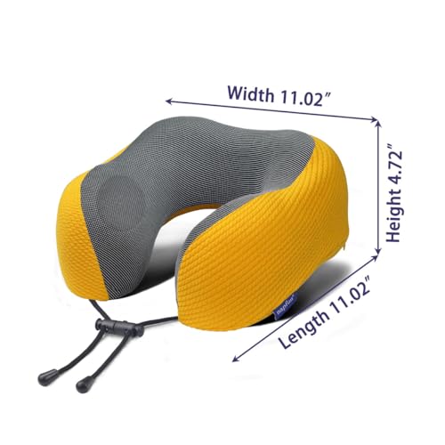 napfun Neck Pillow for Travel with Travel Pouch, Sleep Mask & Earplugs, Memory Foam Airplane Pillow for Headrest Sleep with Eyeshades, Plane Essentials with Eye Blindfold, Yellow Striped Kit - color: Yellow Striped Kit