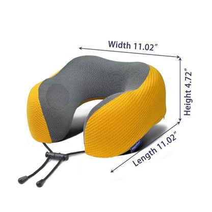 napfun Neck Pillow for Travel with Travel Pouch, Sleep Mask & Earplugs, Memory Foam Airplane Pillow for Headrest Sleep with Eyeshades, Plane Essentials with Eye Blindfold, Yellow Striped Kit - color: Yellow Striped Kit