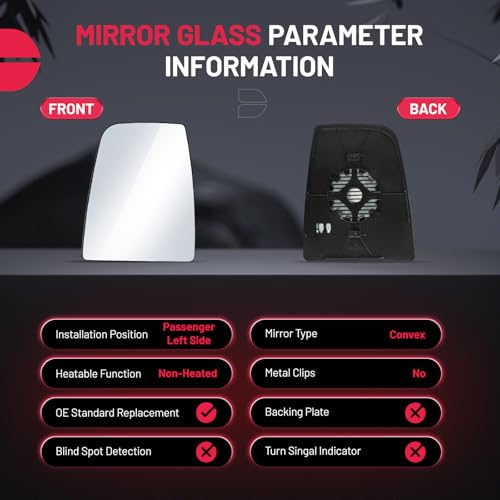 BDFHYK Mirror Glass Compatible with Transit T150 T250 T350 2015-2022 Side View Heated Convex Mirror Glass with Backing Plate, Replaces CK4Z17K707B (Left Upper Side) - size: Left Driver Side, style: 2015-2022 Transit T150