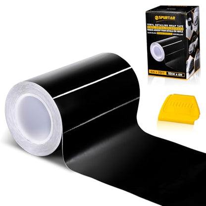 Spurtar Gloss Black Vinyl Wrap 4 Inch x 20ft Air-Release Adhesive Car Vinyl Tape Chrome Delete Wrap Roll DIY Car Exterior Decoration Door Edge Guard Vehicle Detailing Paper 10CM x 6M - size: 4 in x 20 ft