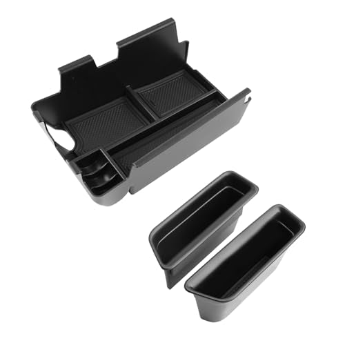 LUWU 3PCS 2025 2026 Mustang Center Console Organizer Compatible with Ford Mustang 2024 2025 2026 Accessories Armrest Console Storage Box Insert Tray Door Side Tray ABS Material Coin Container Black - color: Mustang 2024-2026 Armrest Box Set 3-Pack