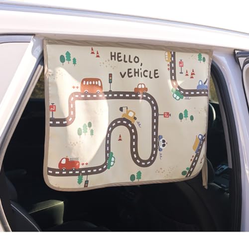 Magnetic Car Sun Shade Curtain for Side Window – Sun Blocker and UV Protector for Baby, Kids, and Pets – Universal Fit with Built-in Magnets for Steel-Framed Door (Hello Vehicle) - color: Hello Vehicle