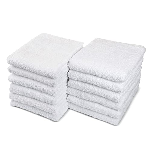 Cotton Towels for Multiple Use, 100% Ring Spun Cotton Towel Set, Heavy Duty - Super Absorbent Cleaning Towels for Car and Home - 16” X 27” (12 Pack, White) - color: White