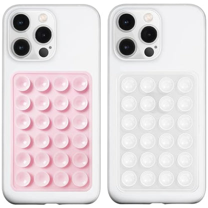 LvShuLiangPin 2 Pack Silicone Suction Phone Case Mount, Silicon Adhesive Phone Grip for Smartphones, Hands-Free Mirror Shower Phone Holder for Selfies, Tiktok Videos (LightPink&Translucent) - color: LightPink&Translucent
