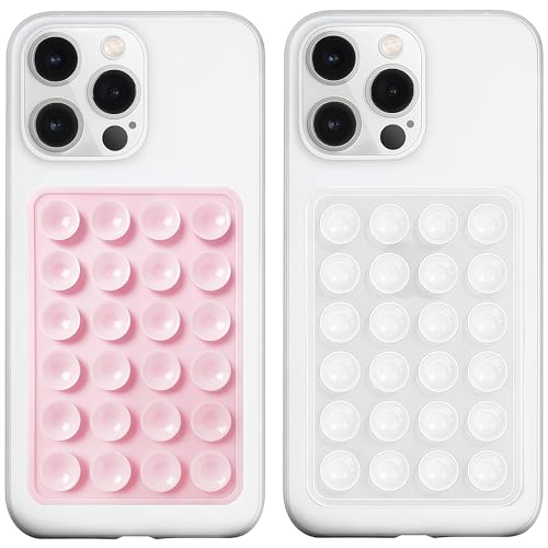 LvShuLiangPin 2 Pack Silicone Suction Phone Case Mount, Silicon Adhesive Phone Grip for Smartphones, Hands-Free Mirror Shower Phone Holder for Selfies, Tiktok Videos (LightPink&Translucent) - color: LightPink&Translucent