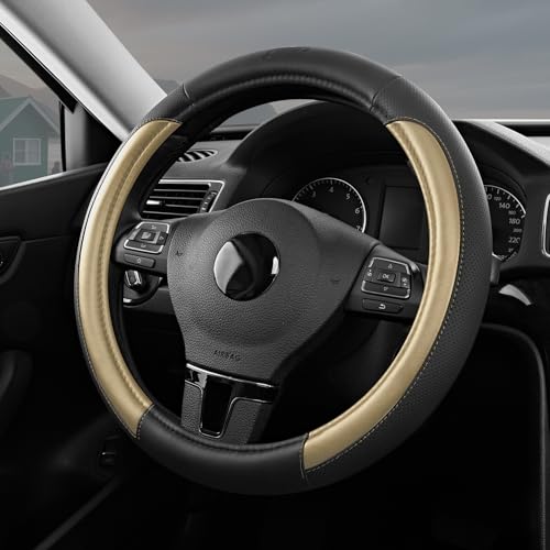 Skechers Steering Wheel Cover Memory Foam,Luxury Leather Steering Wheel Covers,Universal Anti-Slip Fit 14" 1/2-15" Car Wheel Cover for Stylish Car Decor Gifts Fit Suvs,Vans,Sedans,Car,Trucks,Beige - color: Beige