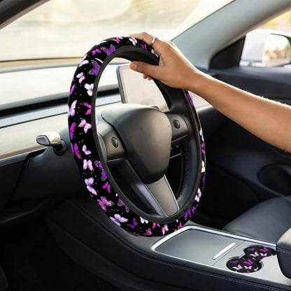 Butterfly Purple Steering Wheel Cover - Butterflys Steering Wheel Cover for Women Purple Butterfly Cute Fashion Car Accessories Anti-Slip Breathable Universal14-15 2 Pieces Car Coasters - color: Purple Butterfly-3