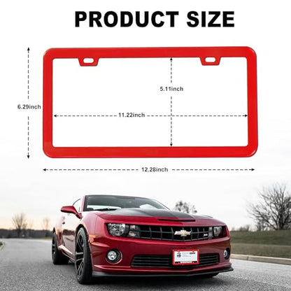 Red License Plate Frame, Premium Matte Aluminum Alloy Holder with 2 Holes, 2 Pack Waterproof Rust-Proof Universal Car Frame, Including Screws, Caps and Rattle Proof Pads - color: Red