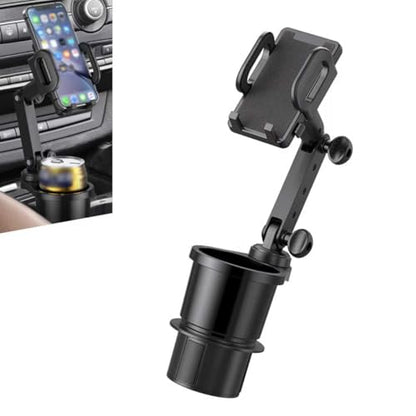 Car Cup Holder Mobile Phone Rack, Multi-Function 2 in 1 Cup Holder Expander, 360 Degrees Rotatable Automotive Phones Mount, Universal for Most Cars, Trucks, SUVs (Black)