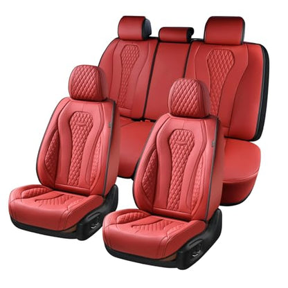 Coverado Seat Covers, Car Seat Covers Full Set, Red Car Seat Cover, Car Seat Covers Front Seats Back Seat Covers, Waterproof Car Seat Cushion, Leather Seat Protector Universal Fit Most Cars - color: Red, size: FullSet
