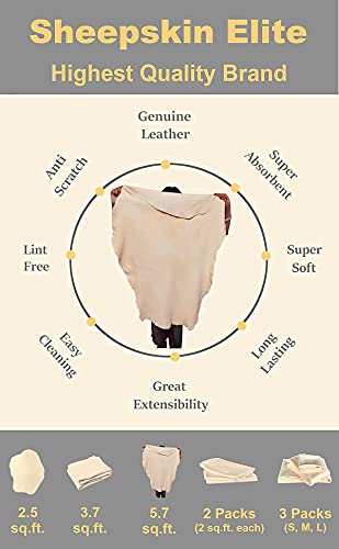 SHEEPSKIN ELITE Chamois Car Drying Towel XL Mega Size (5.7-6.2 sq ft) Chamois Cloth for Car Wash Towels Drying Real Leather Absorbent Fast Drying Natural Chamois Car Wash Cloth (5.7-6.2 sq ft) - size: 5.7 sq. ft.
