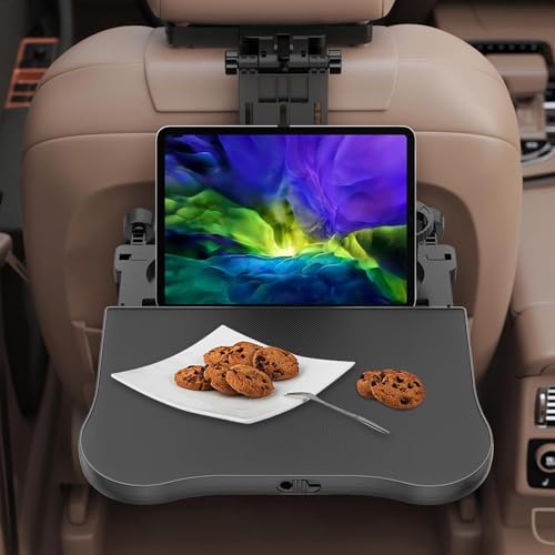 Car Seat Tray Table - Foldable Car Kids Passenger Roadtrip Eating Food Backseat Travel Trays Dinning Working Laptop Desk with Non-Slip Pad/Phone/Tablet Holder - size: 17.7" * 15.2"
