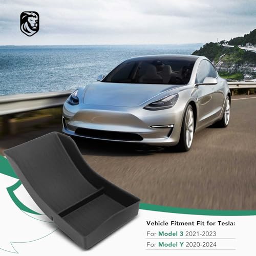 YHTAUTO Center Console Organizer Tray Fit for Tesla Model 3 2021-2023 Model Y 2021-2024, TPE Center Armrest Lower Bottom Storage Box with Non-slip - Matt Black - color: Center Armrest Lower Bottom