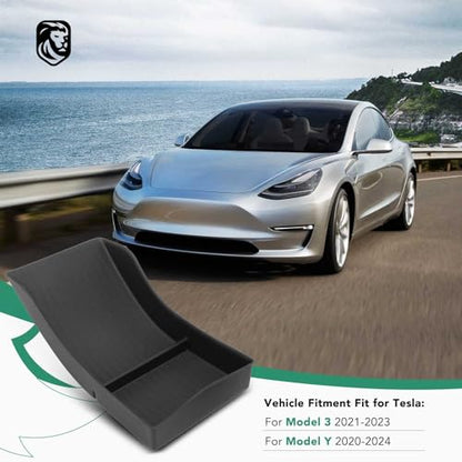 YHTAUTO Center Console Organizer Tray Fit for Tesla Model 3 2021-2023 Model Y 2021-2024, TPE Center Armrest Lower Bottom Storage Box with Non-slip - Matt Black - color: Center Armrest Lower Bottom