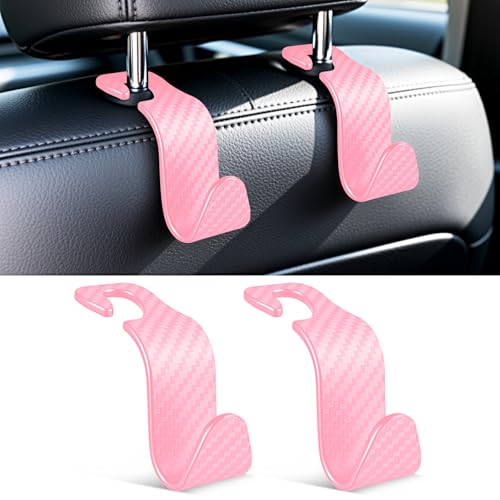 SINGARO Universal 2 Pack Car Seat Headrest Purse Hook, Carbon Fiber Back Seat Hook Storage Organizer Hanger for Purse Handbag Coat, Car Interior Accessories(Pink) - color: Pink, size: 2pc