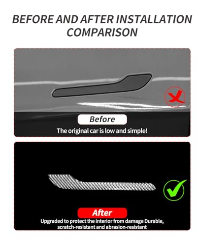 Carbon Fiber Door Handle Cover, Door Handle Protective Cover Decoration Compatible with Tesla Model Y/3 Accessories (2017-2025) Highland & Juniper Compatible (4 Pieces) (Silver with drip) - style: Silver with drip