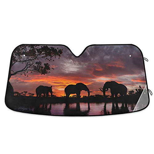 Car Windshield Sunshade Elephants At Sunset Front Auto Sun Shield Shade Visor Vehicle Accessories, 55" × 27.6" - color: Elephants at Sunset, size: 55*27.6inch