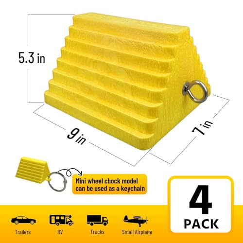ROBLOCK 4 Packs Wheel Chocks Heavy Duty Yellow with Eyebolt for Travel Trailer Camper, Truck, Car and ATV(Yellow) - color: Yellow(4 Packs)