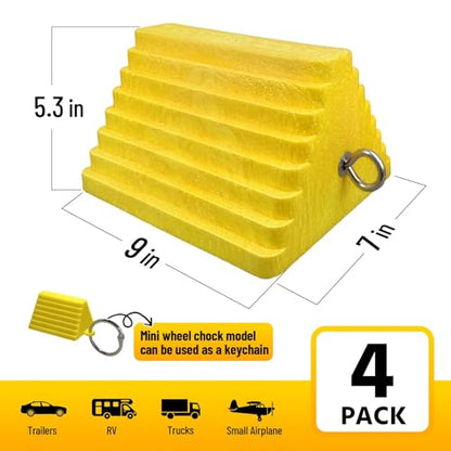 ROBLOCK 4 Packs Wheel Chocks Heavy Duty Yellow with Eyebolt for Travel Trailer Camper, Truck, Car and ATV(Yellow) - color: Yellow(4 Packs)