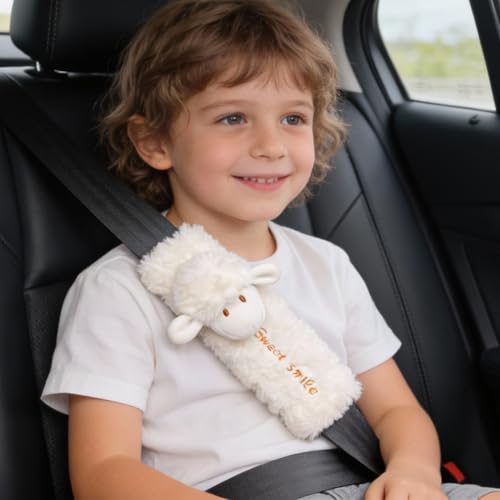 2 PCS Seat Belt Cover Pad, Cute Kawaii Animal Sheep Seatbelt Covers for Kids and Adults, Winter Plush Fluffy Soft Seat Belt Cover, Cartoon Seatbelt Cushion,Car Seat Strap Pads (G-Sheep) - color: G-Sheep