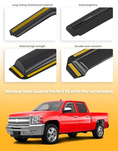 in-Channel Window Rain Guards Fit for Truck Chevrolet (Chevy) Silverado/GMC Sierra 2007-2013 Crew Cab Extra Durable Window Deflectors Window Visors Vent Shades Vent Visors Car Accessories - size: Fit for 2007-2013 Silverado/ Sierra Crew Cab